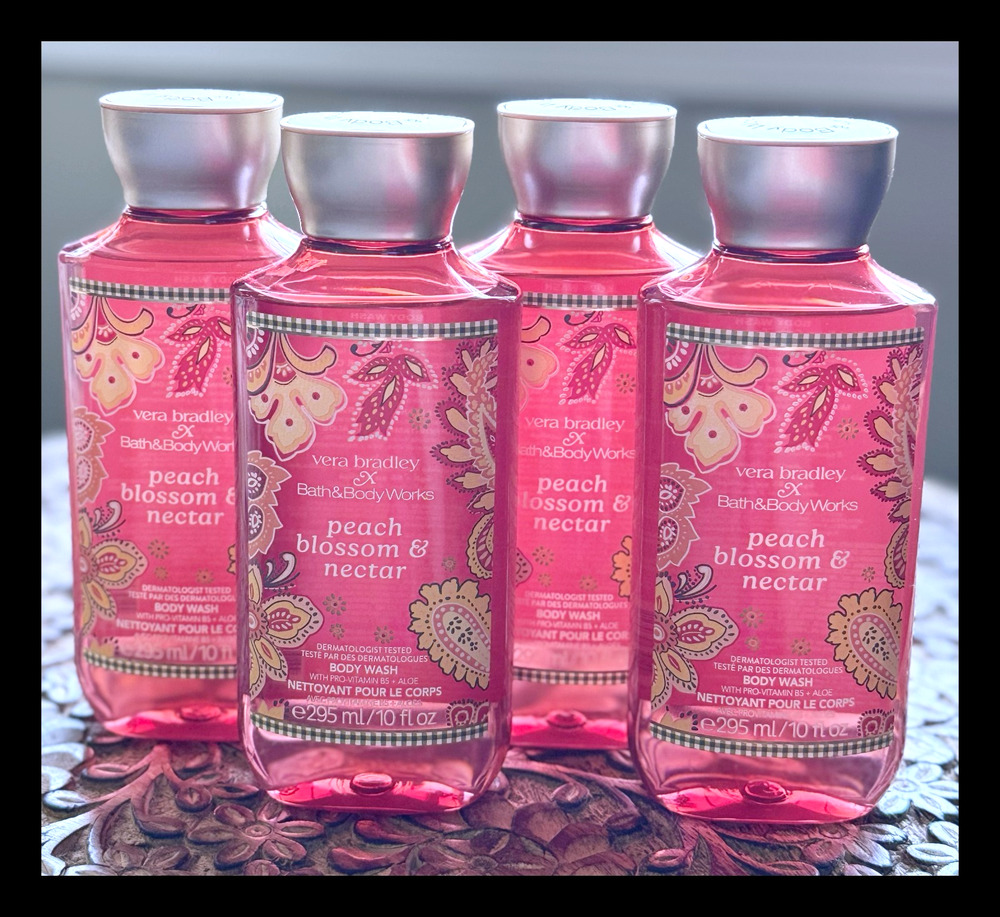 Bath & Body Works Vera Bradley Peach Blossom & Nectar Shower Gel Body Wash x4